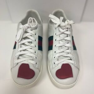 Gucci White and Red Heart Sneakers